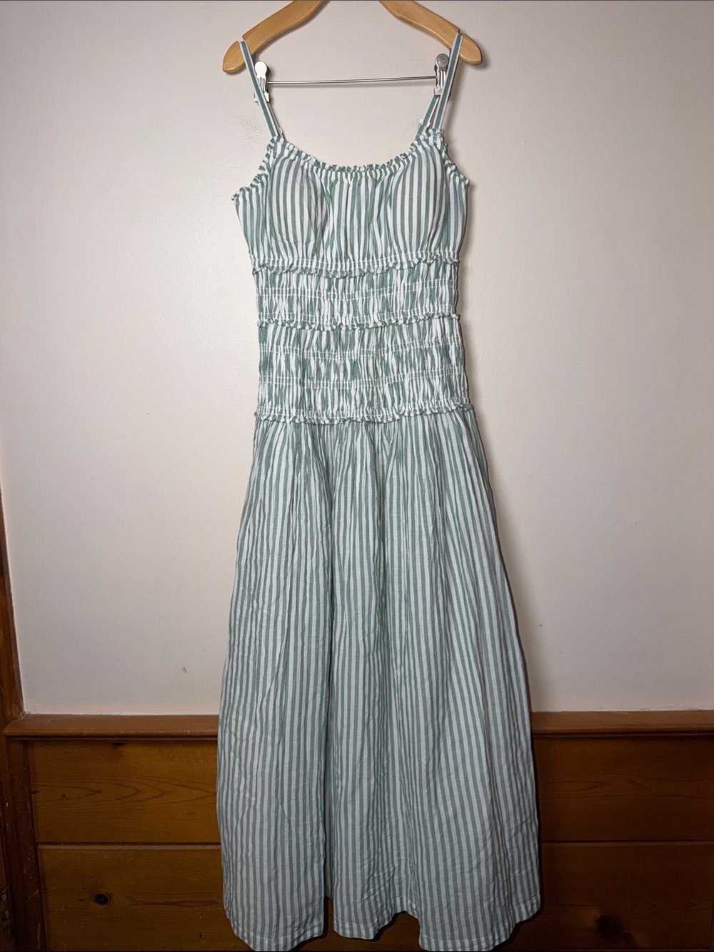 Abercrombie & Fitch Light Mint Striped Smocked Maxi Dress Bra Free - Picture 3 of 8